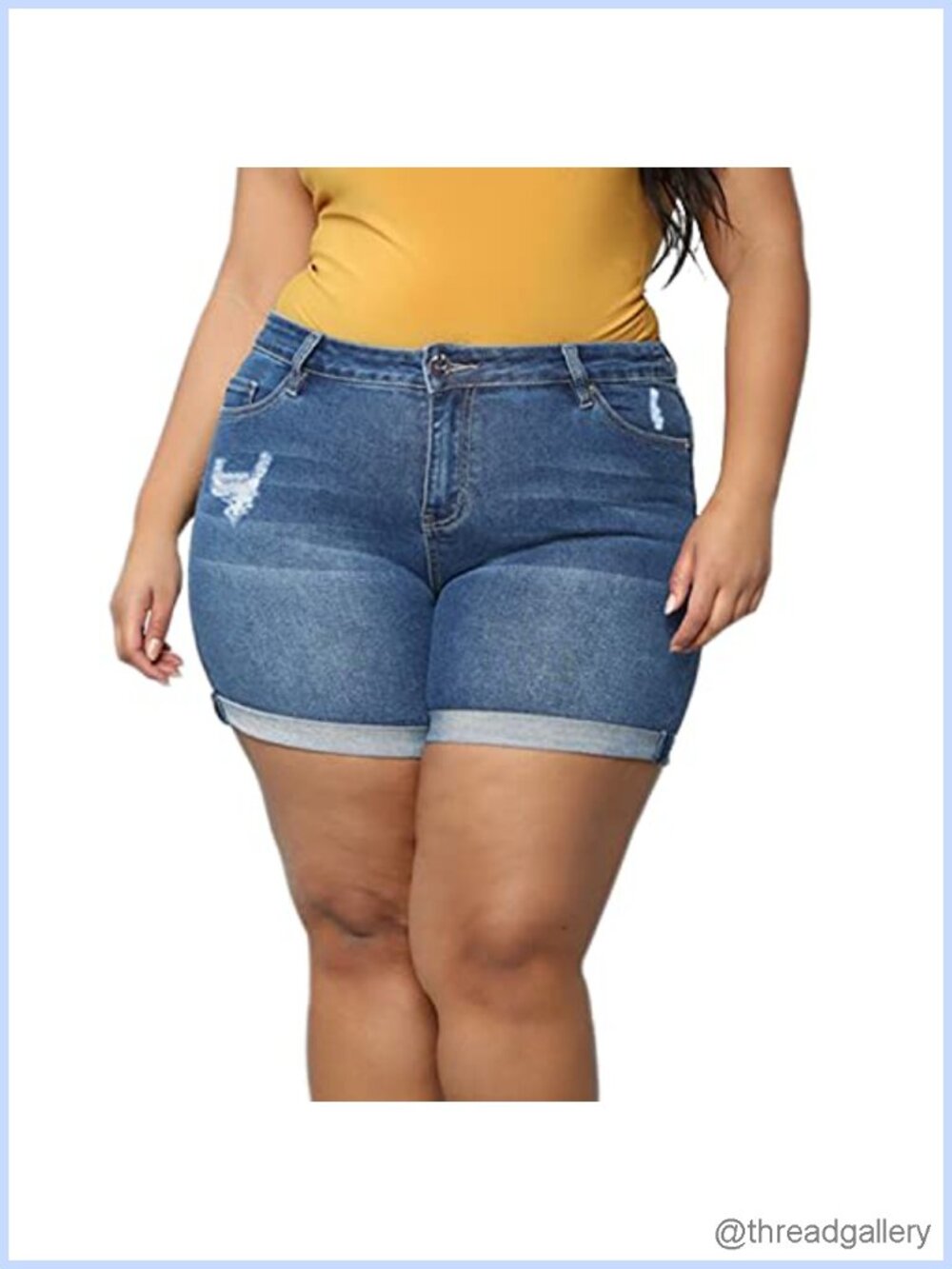 Plus Size Ripped High Waisted Jean Shorts Stretchy Folded Hem Denim